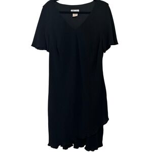 Dressbarn‎ Woman Dress Womens 18W Black V-Neck Flutter Sleeve Faux Wrap Layered